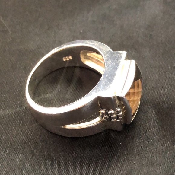 MICHAEL DAWKINS Smokey Quartz Sterling Silver Faceted Checkerboard Cut Ring Sz9 - Picture 10 of 16